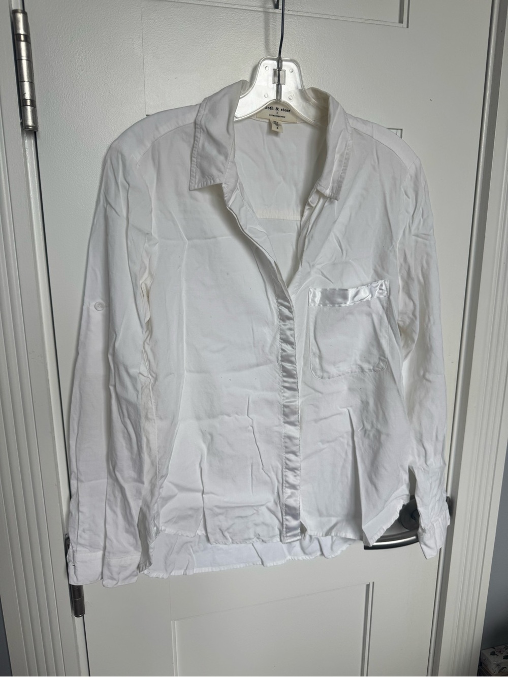 cloth & stone White Satin-Trim Button Front Shirt Jacket